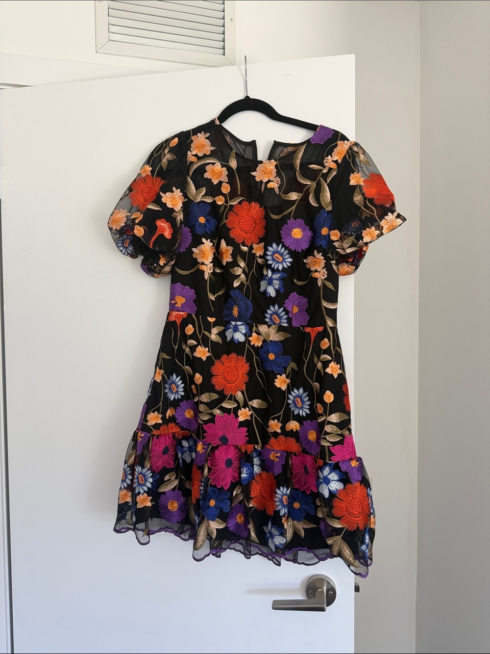 Milly Black Dress with Multicolor Floral Embroidery